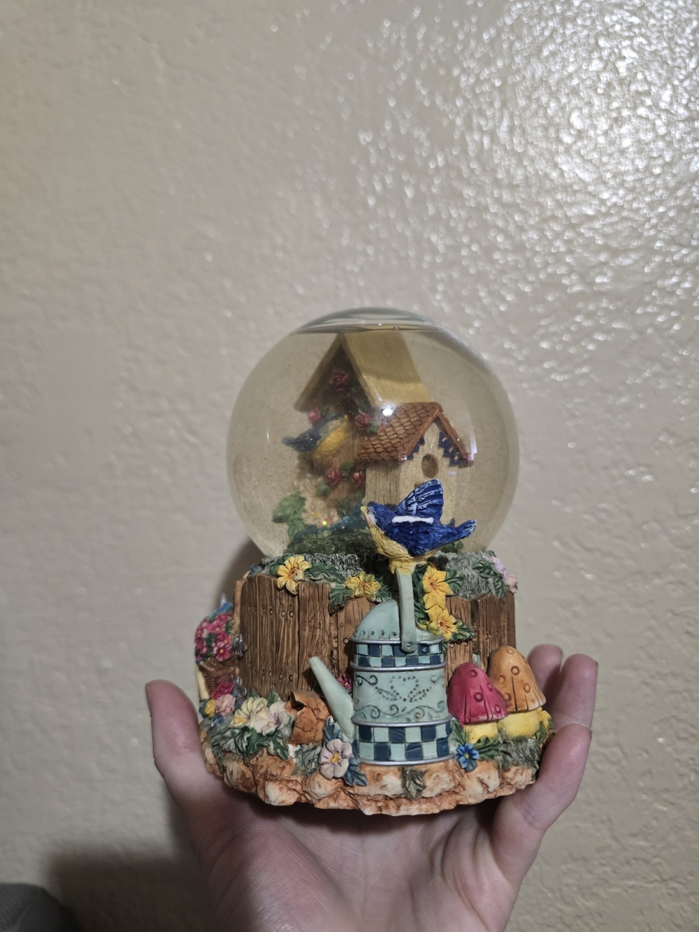 Vintage Music Decorative Blue Bird Watering Can Snow Garden Globe - Home Accents